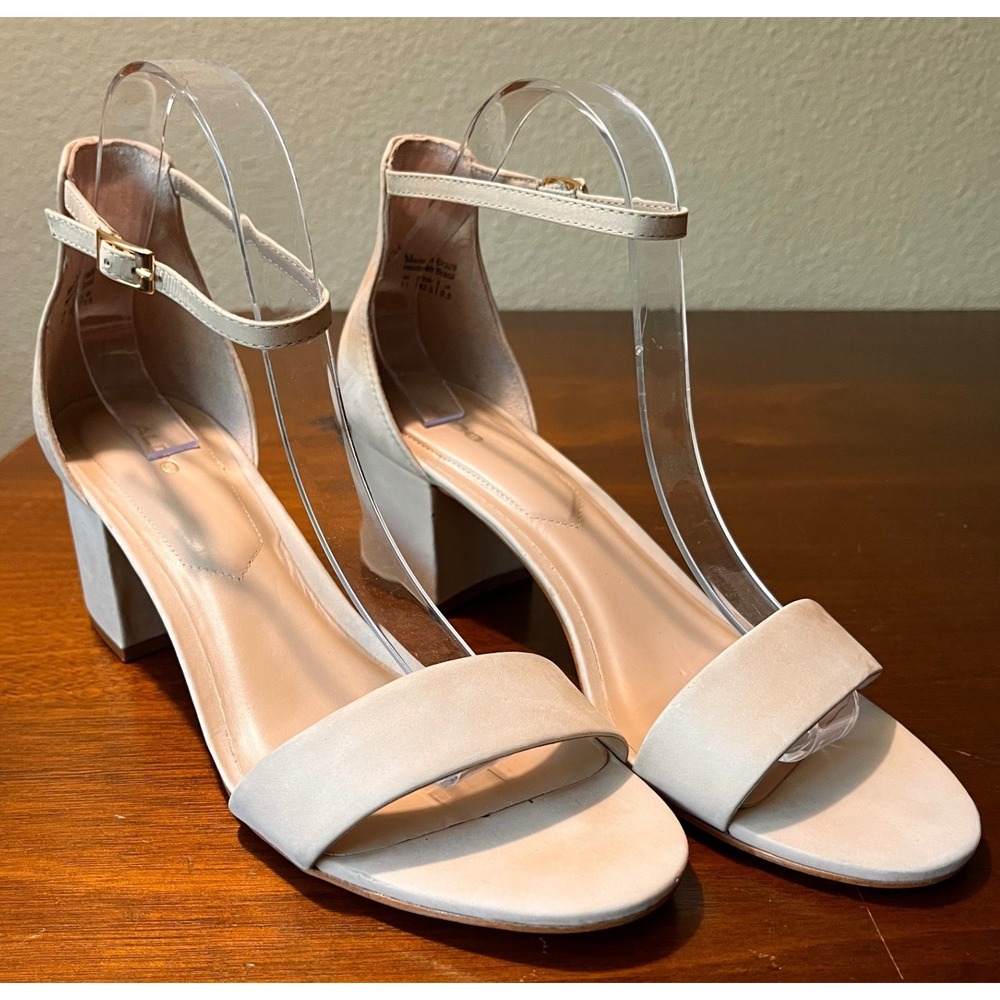 ALDO Blush Nude Suede Block Heel Sandals Womens Size 11 Ankle Strap